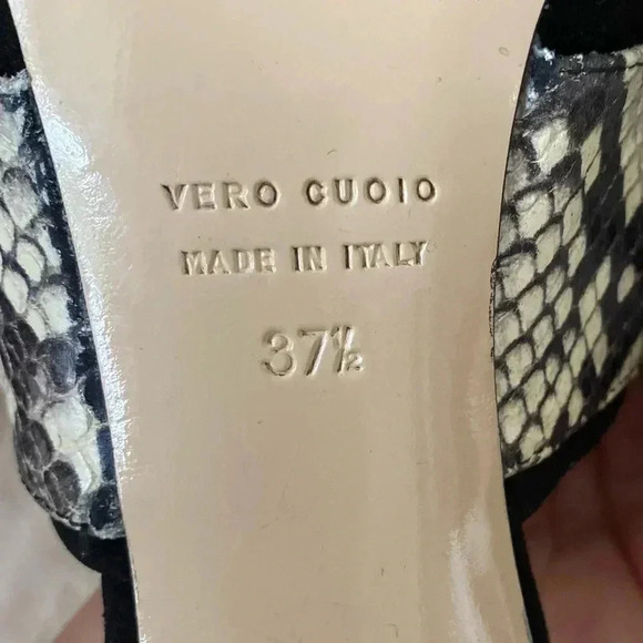 Leather Italian-Made Snakeskin Print Mule Heels with Buckle, Size EU 37.5 (US 7) - Picture 7 of 7